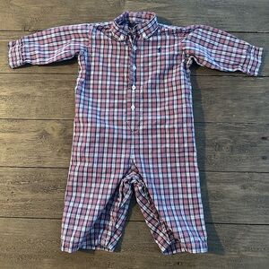 Baby Ralph Lauren Red Navy Plaid Button-Down Onesie
